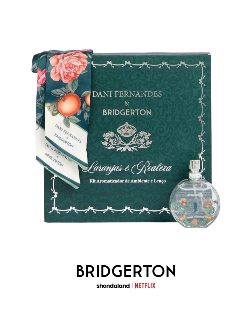 Kit Lenço Perfumado e Home Spray 25ml Laranjas & Realeza | Dani Fernandes & Bridgerton