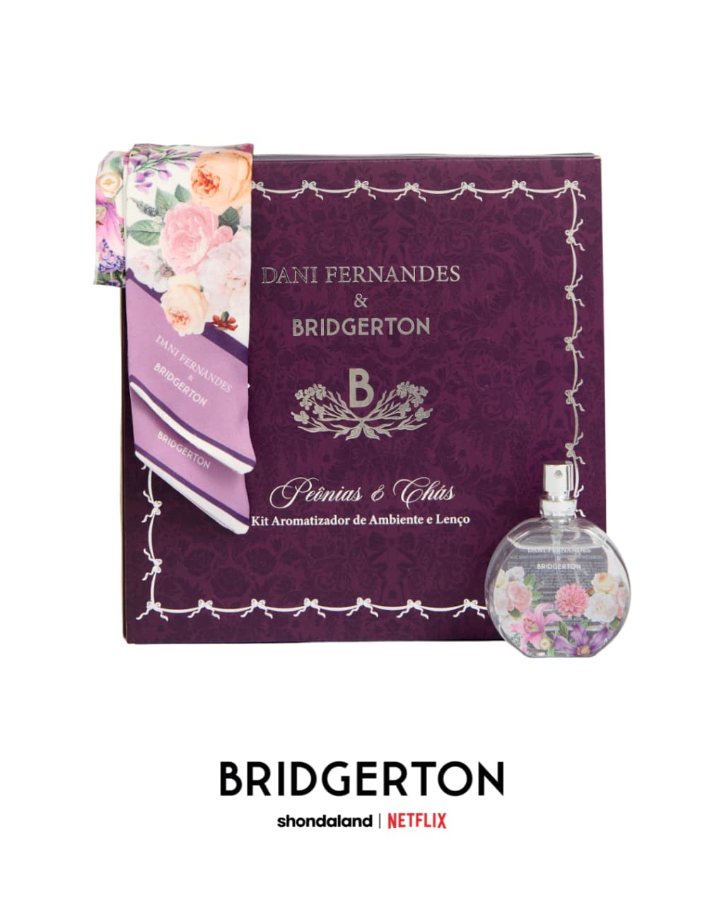Kit Lenço Perfumado e Home Spray 25ml Peônias e Chás | Dani Fernandes & Bridgerton
