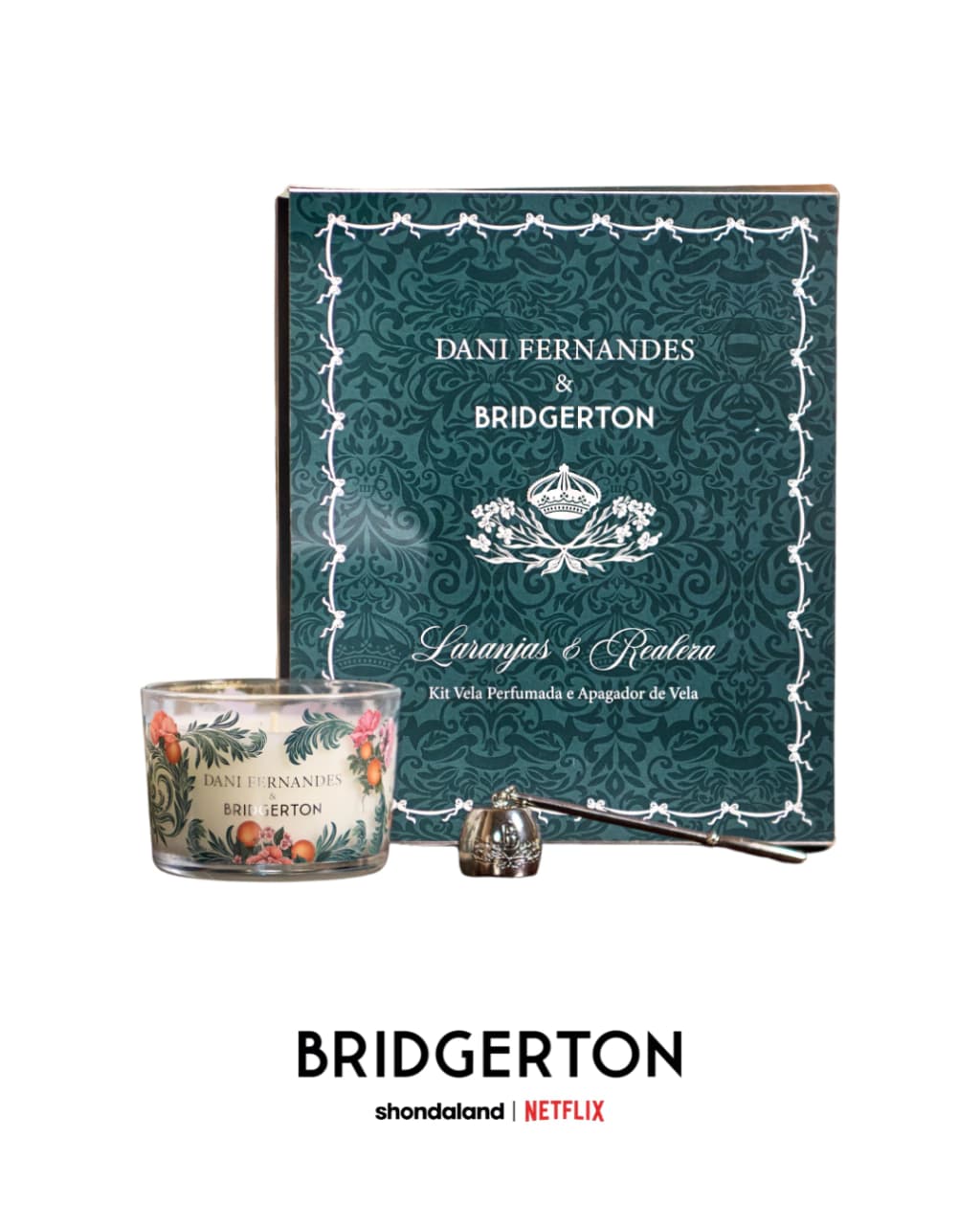 Vela Perfumada 90g e Apagador Laranjas & Realeza | Dani Fernandes & Bridgerton